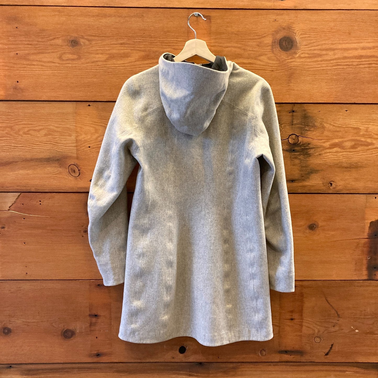 S - Arc'teryx Light Gray Hooded Wool Zip Up Long Length Embra Coat Jacket 0606RO