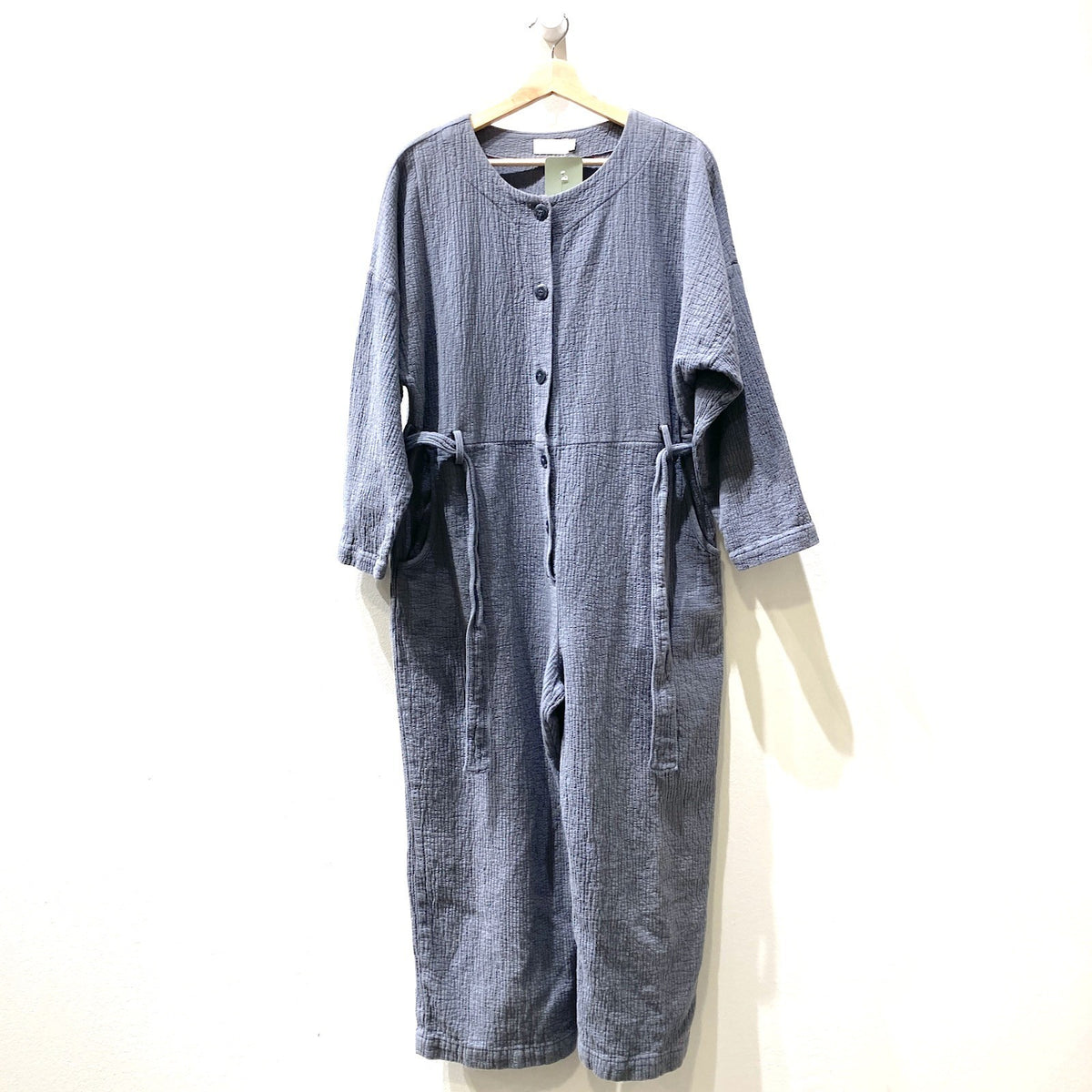Nico Nico Blue Long Sleeve Textured Cotton belted Jumpsuit - Size L - 0715ES