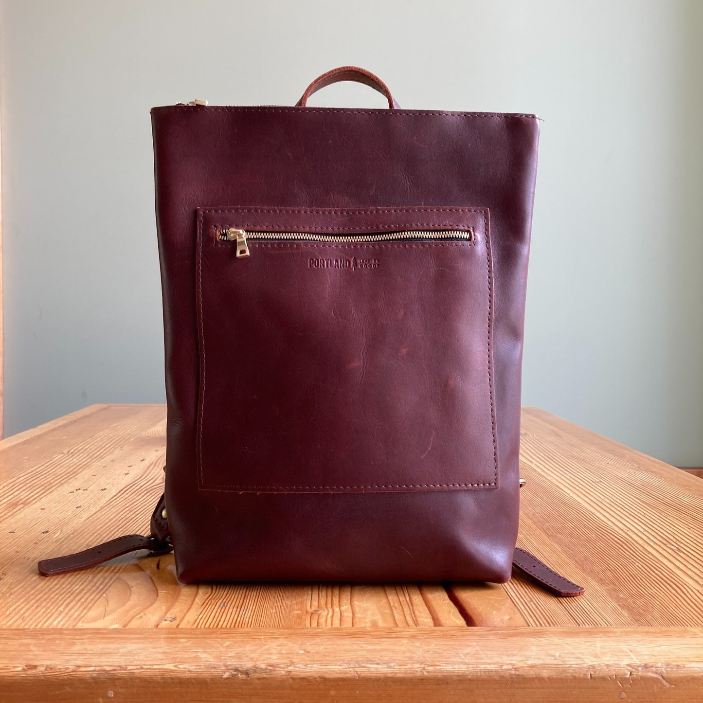 Portland Leather Goods $220 Cognac Burgundy Leather Top Zip Backpack - 0818KC