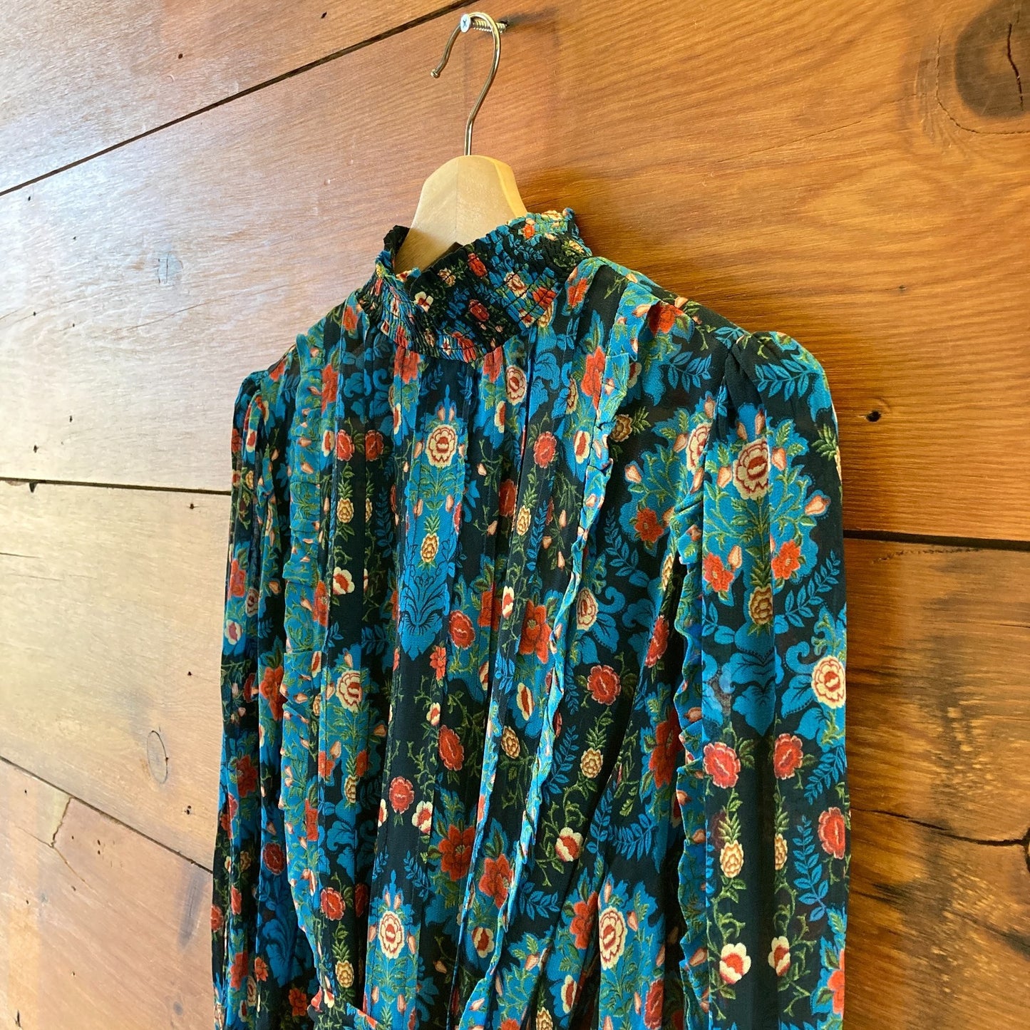 Farm Rio $260 Blue Floral High Neck Arabesque Mini Dress - Size XS - NEW - 0224D