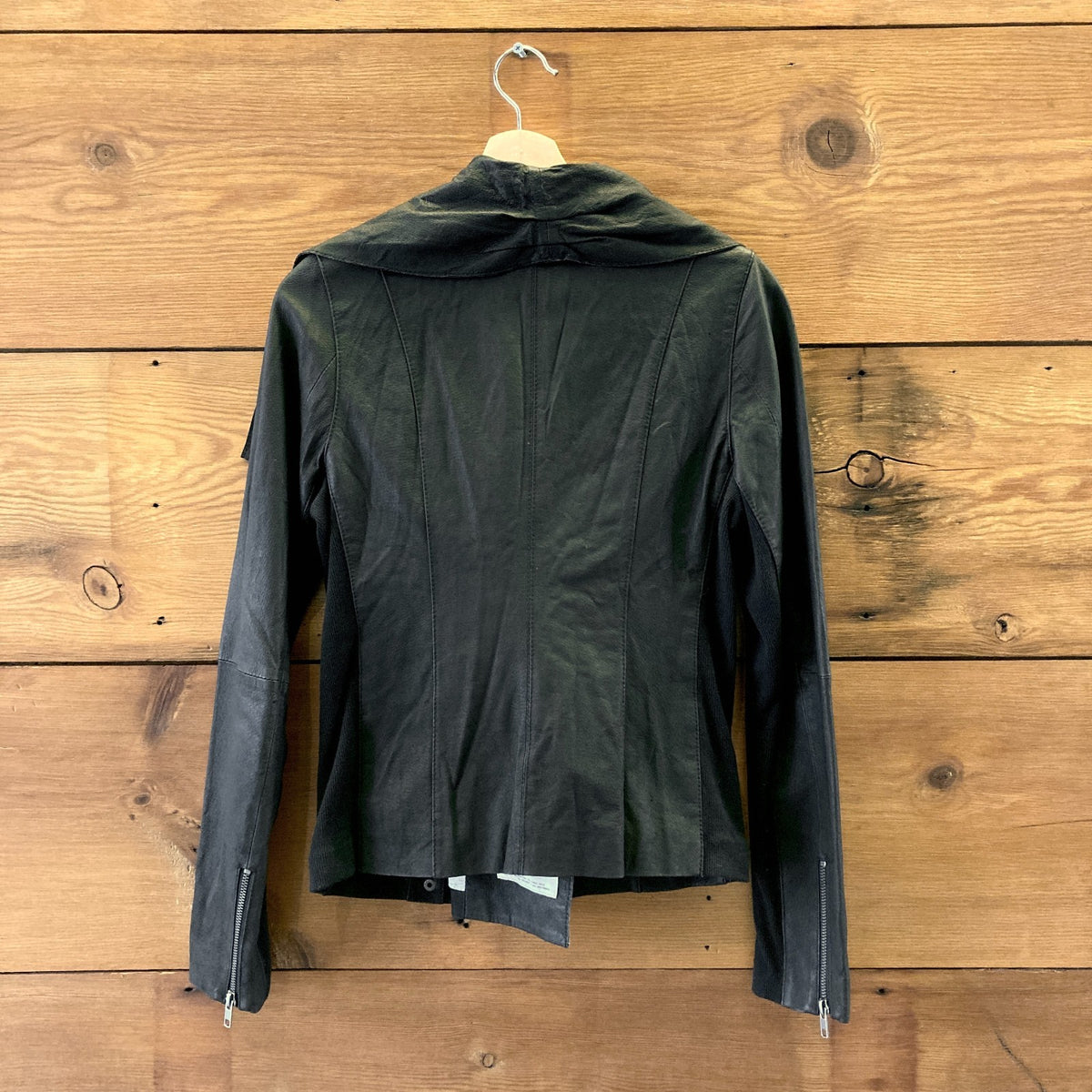 Cartonnier Anthropologie Black Leather Draped Moto Wrap Jacket - Size M - 1103ES