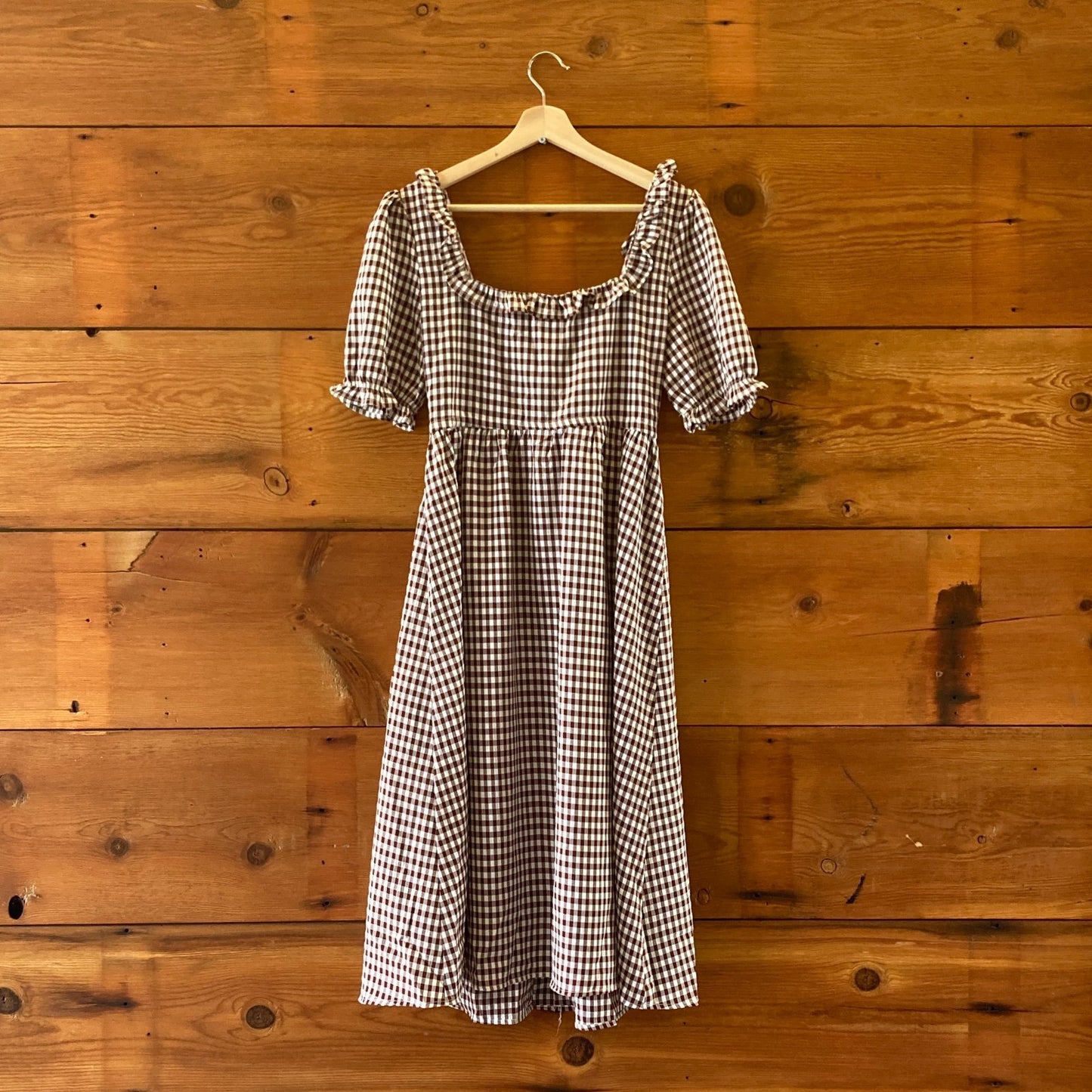 Atelette Brown Gingham ABIGHAILE Short Sleeve Button Up Dress - Size S - 0313SH
