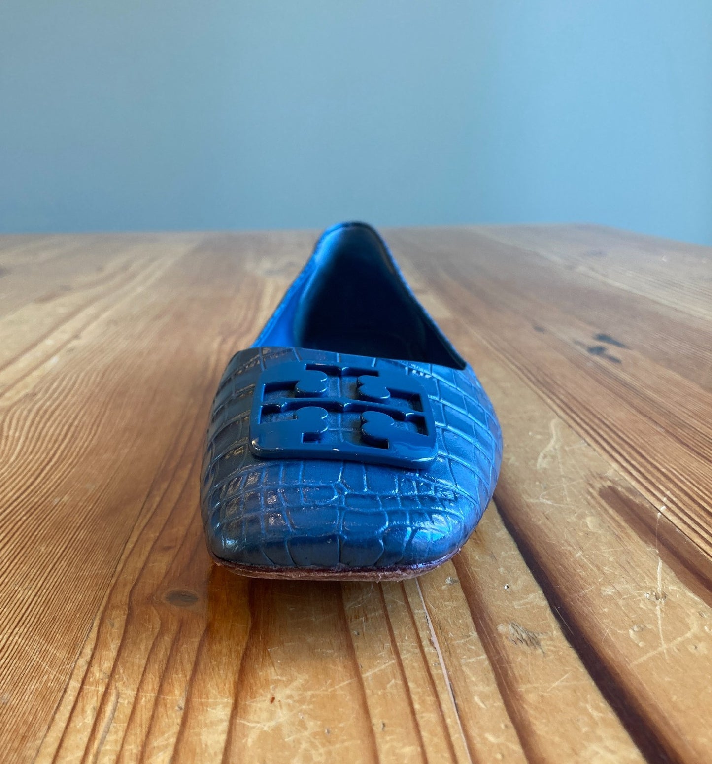 Tory Burch Blue Snake Embossed Leather Georgia Flats Shoes - Size 10 - 0206BS