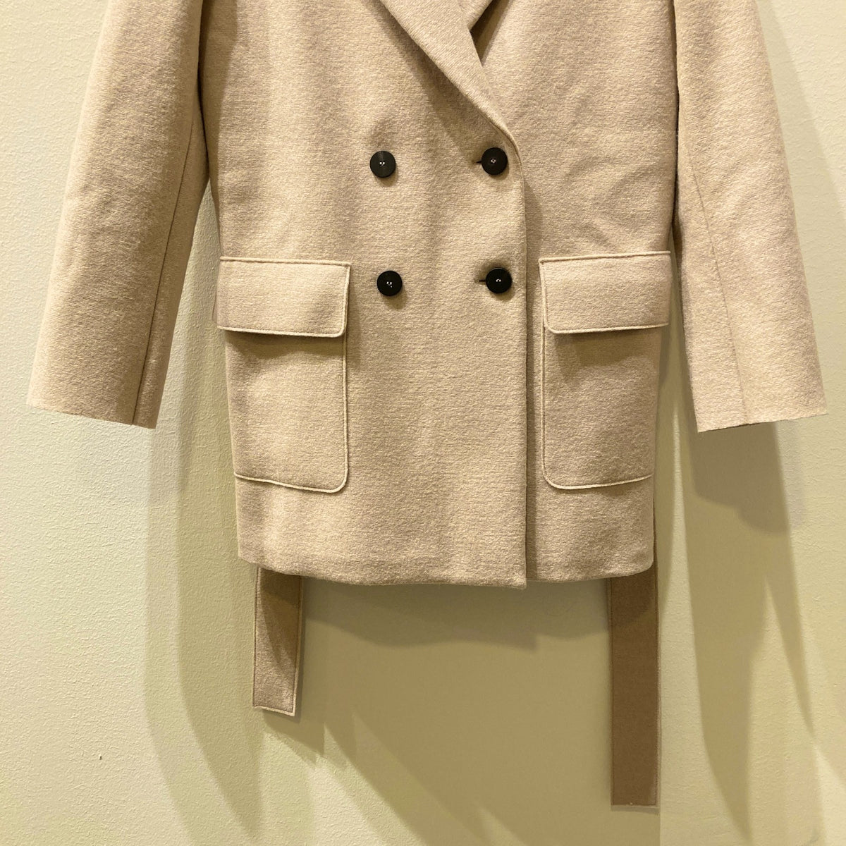Harris Wharf Beige Tie Waist Wool Double Breasted Coat - Size 44 / L - 1125KG
