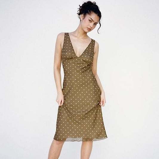 XS - Realisation Par Green Polka Dot Margot Sleeveless Midi Dress 0717SM