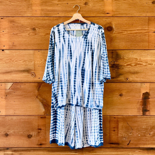 Johnny Was CALME Blue Tie Dye Top & Pants Lounge Set - Size L - 1103ES