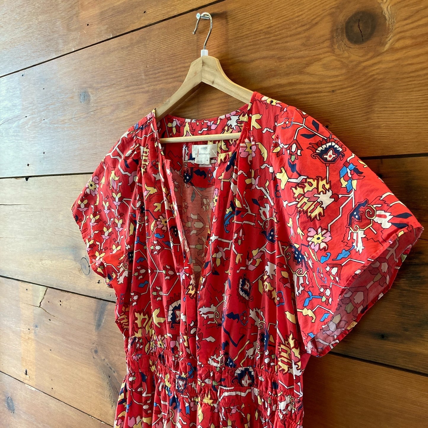 by Anthropologie Red Printed Somerset Short Sleeve Maxi Dress - Sz XXL - 1206HP
