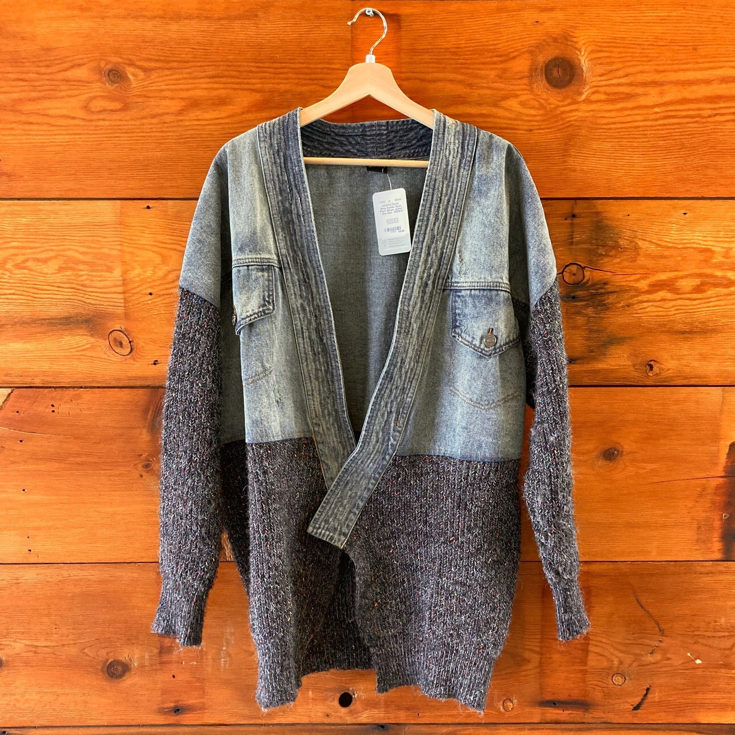 SAACHI Denim Grey Combo Open Front Unique Jacket - One Size - 0428KS