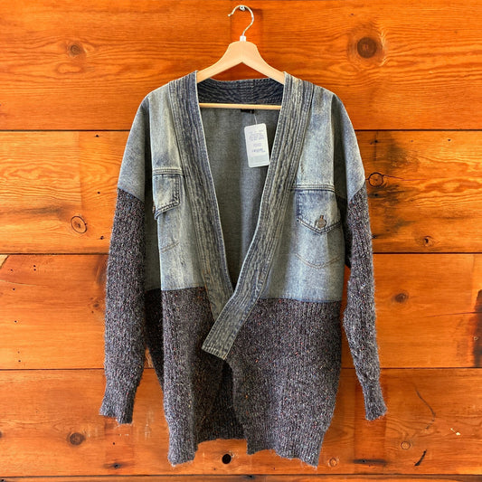 SAACHI Denim Grey Combo Open Front Unique Jacket - One Size - 0428KS