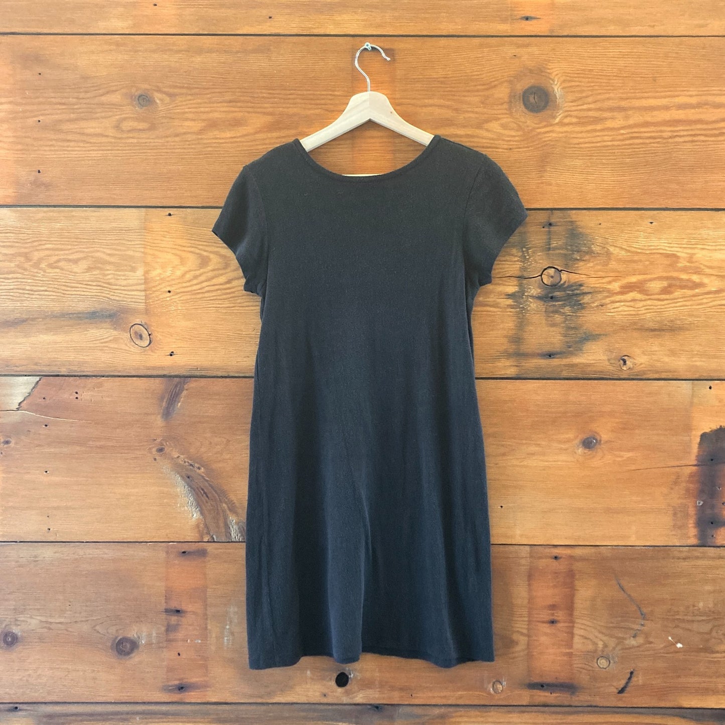 Ozma Black Raw Silk Cap Sleeve Pullover Wide Neck Dress - Size M - 0706MG