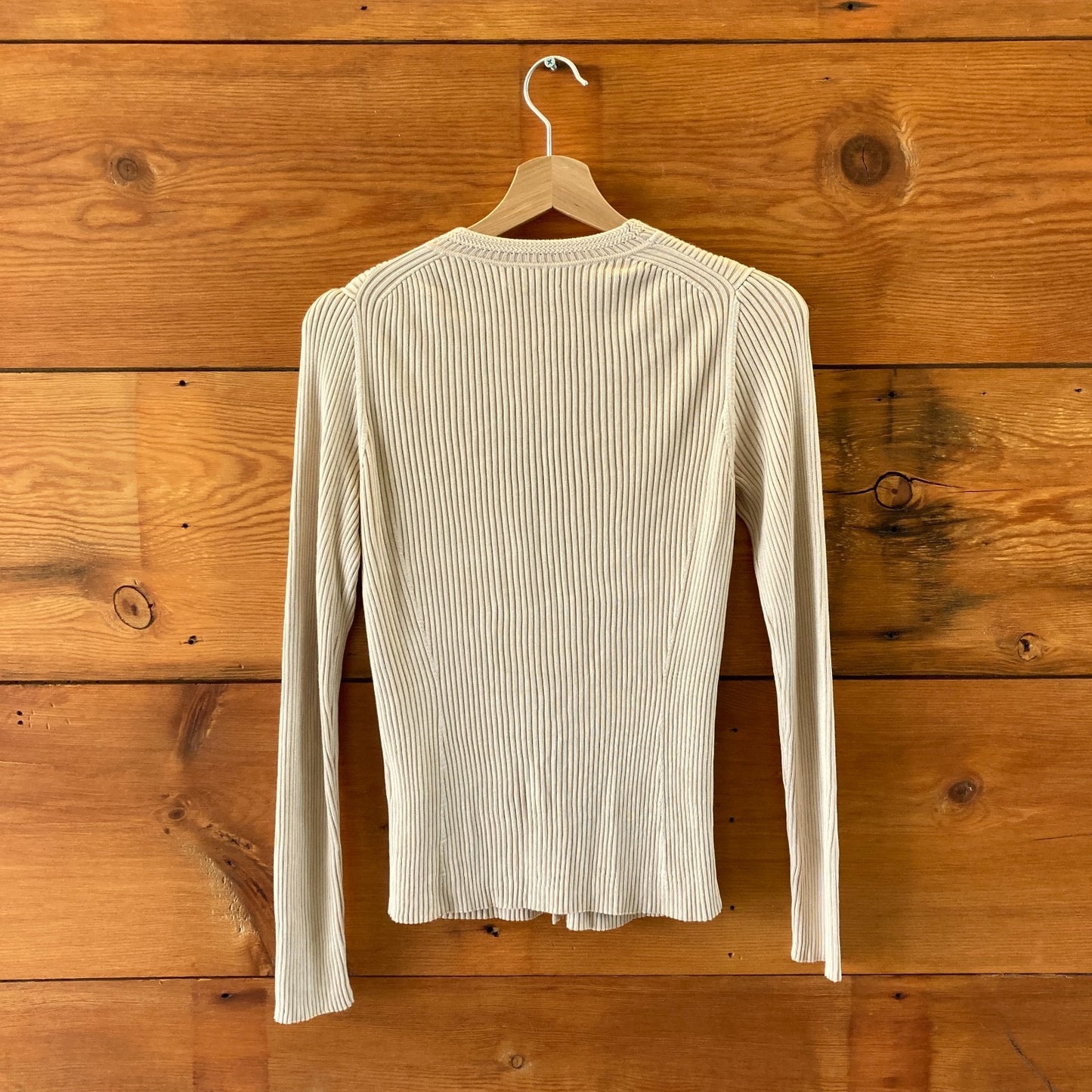 Me + Em Beige Ribbed Knit Gold Button Cardigan Sweater - Size M - 1125EA