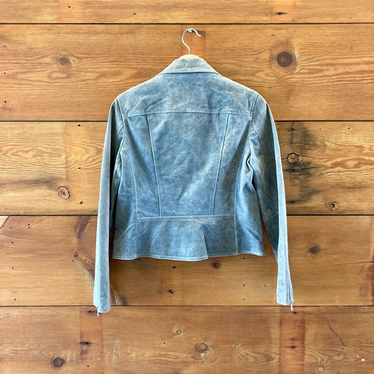 AllSaints Gray Neve Cracked Leather Asymmetric Biker Jacket - Size 8 - 0320HJ