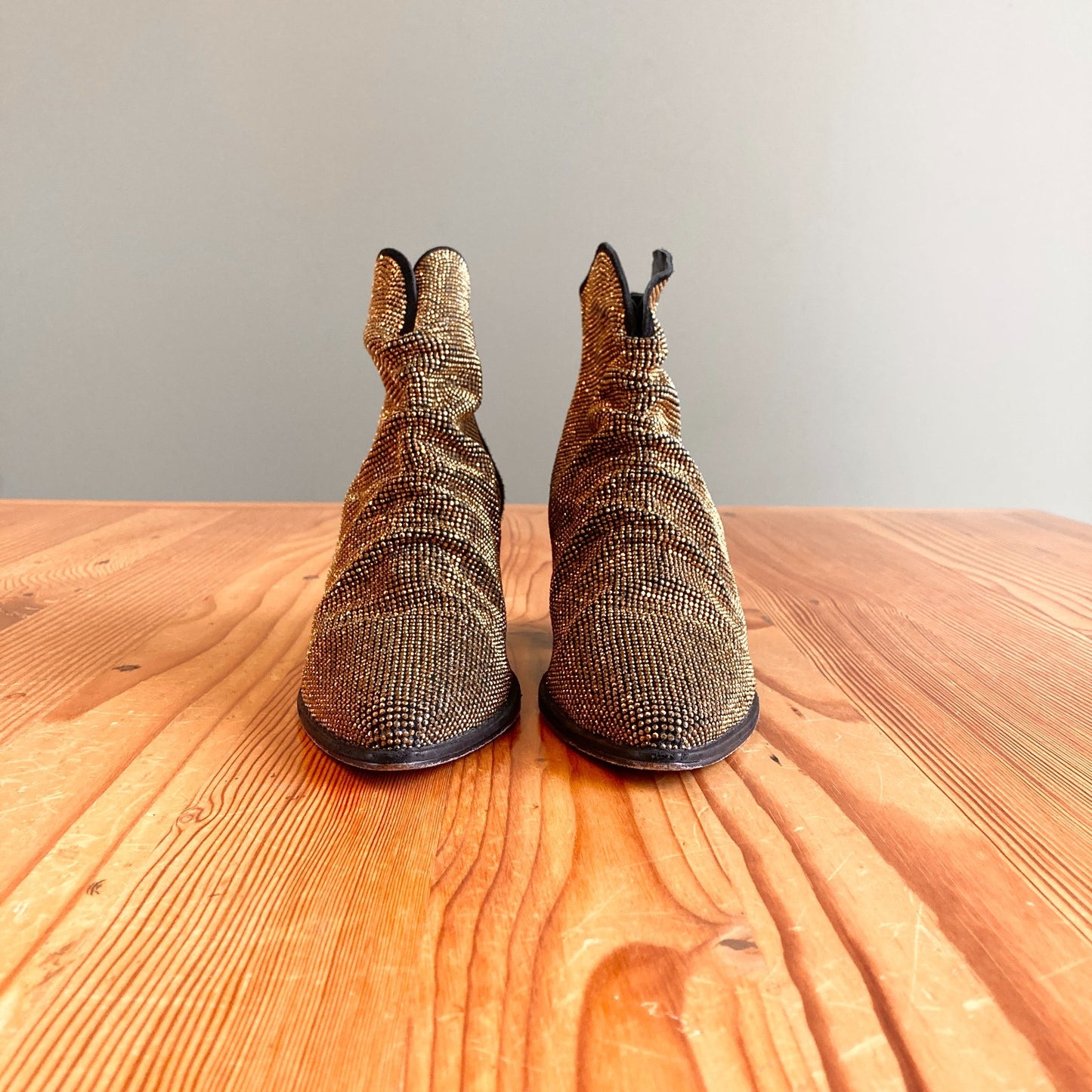 36.5 / 6-6.5 - Alexandre Birman Black & Gold Suede Jenny Booties w/ Box 0719JK
