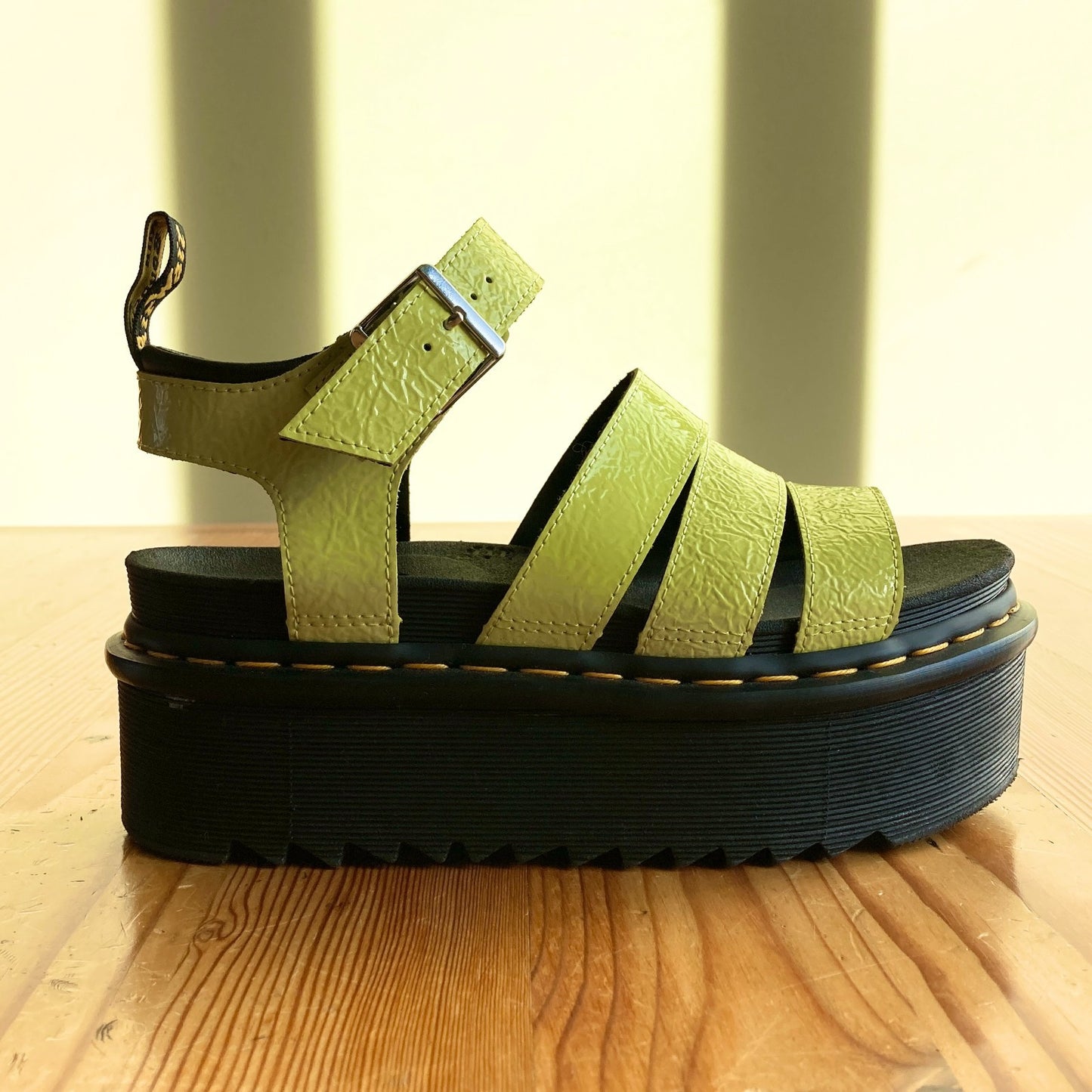 7 - Dr. Martens Lime Green Patent Leather Voss II Platform Sandals 0121MB