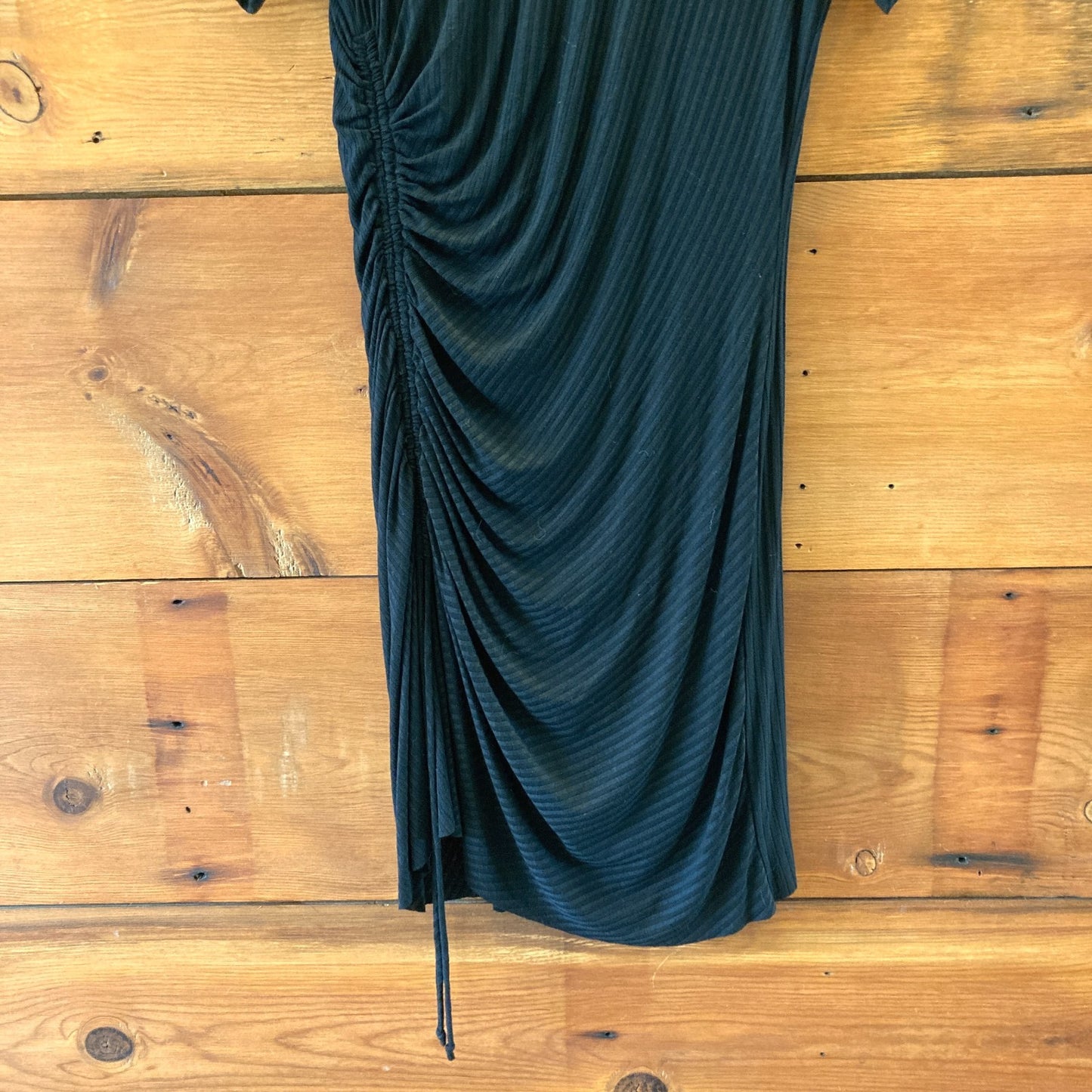 A.L.C. Black Ribbed Short Sleeve Ruched Drawstring Mini Dress - Size S - 1118SM