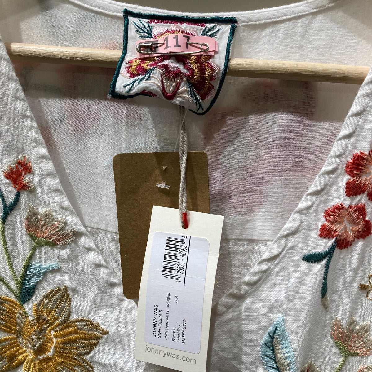 Johnny Was $270 White Linen Andrean Embroidered Tank Dress - XXL - NEW - 0217RC