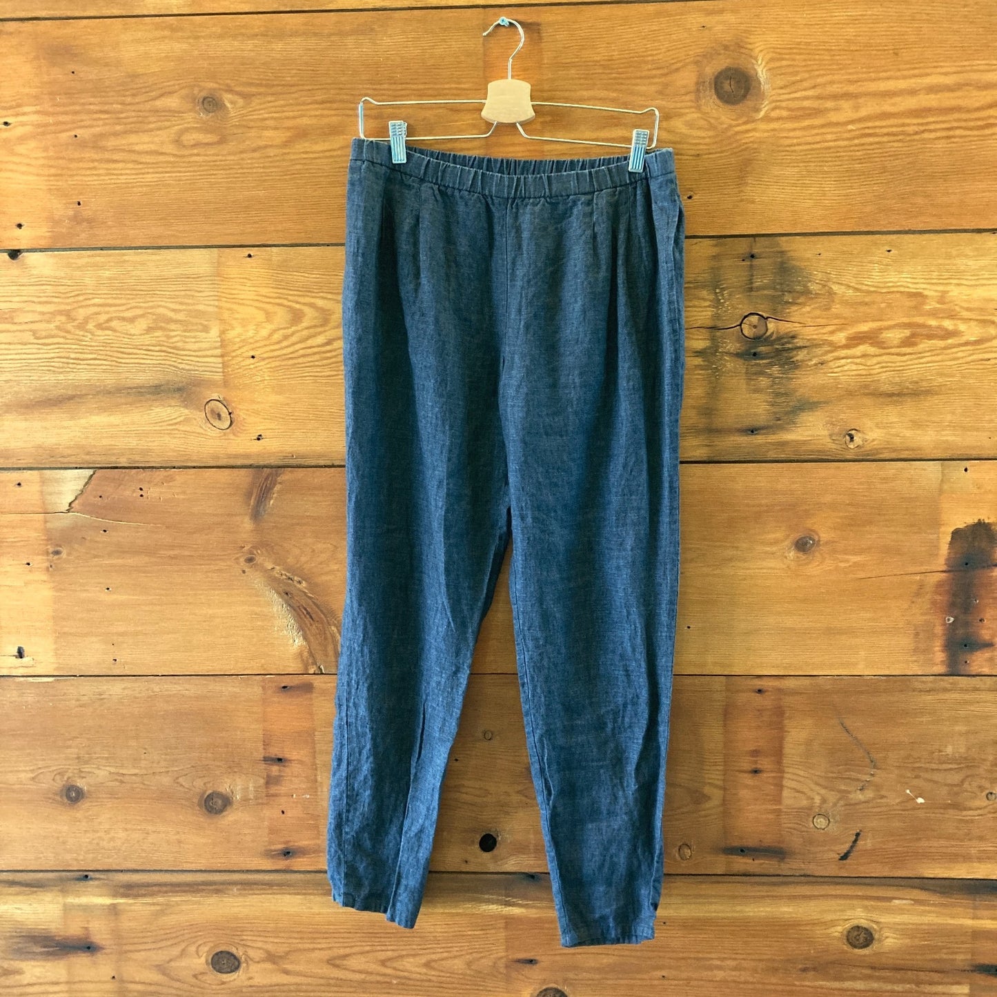 Eileen Fisher Indigo Organic Linen Pull-On Elastic Waist Pants - Size S - 0721DK
