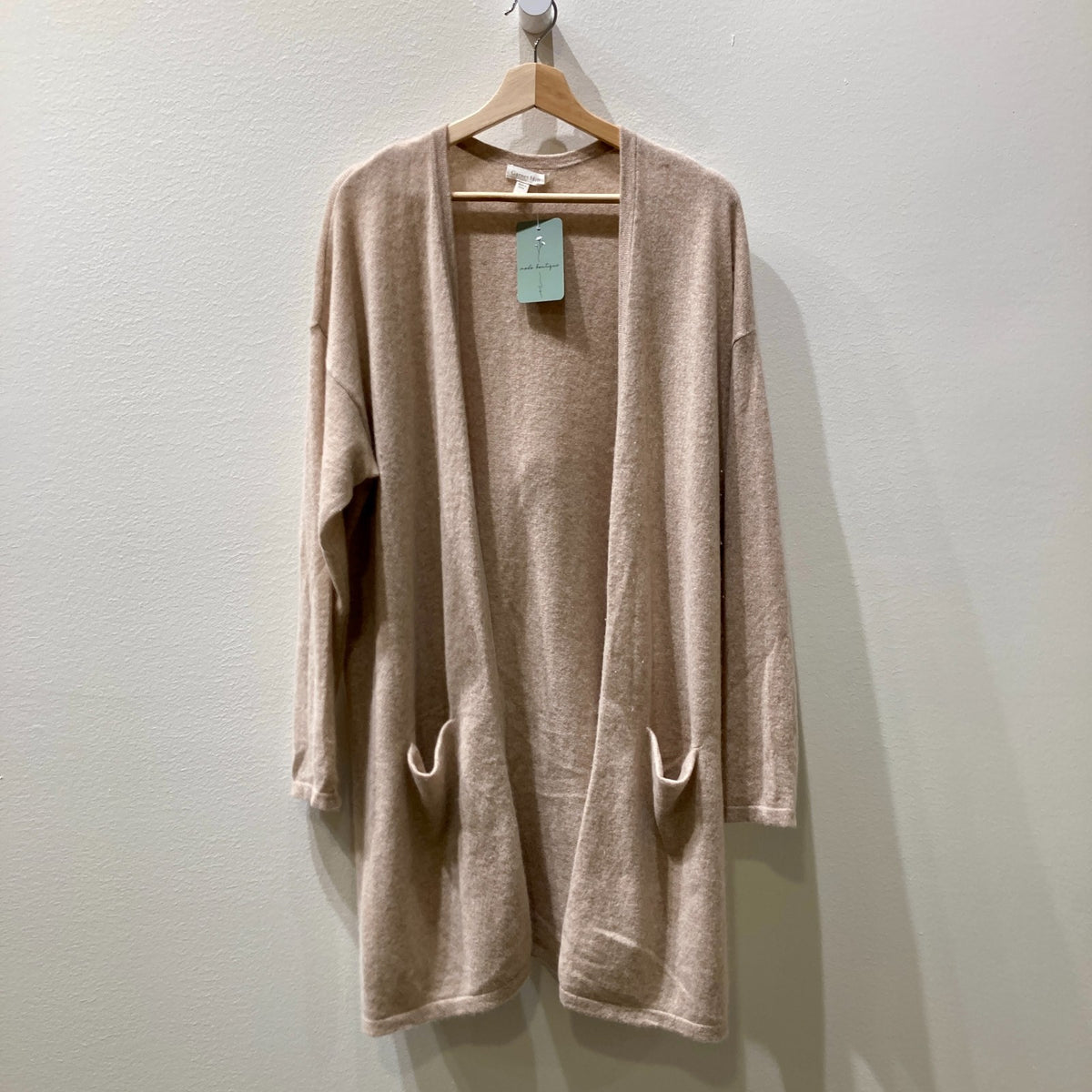Garnet Hill Tan Open Front 100% Cashmere Long Cardigan Sweater - Size L - 0916KJ