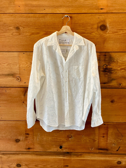 Frank & Eileen White Floral Textured 'Eileen' Button Up Shirt - Size M - 4427SC