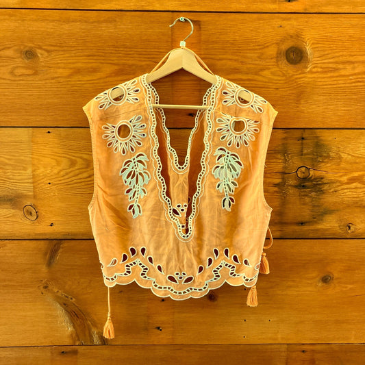 Farm Rio NEW Orange Embroidered Banana Tree Camel Crop Top - Size XL - 0422SJ