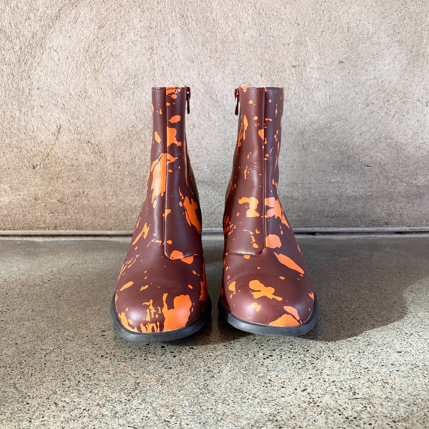 36 / 6 - Camper Bordeaux & Orange Patterned Kiara Mid Calf Boots 0704KO