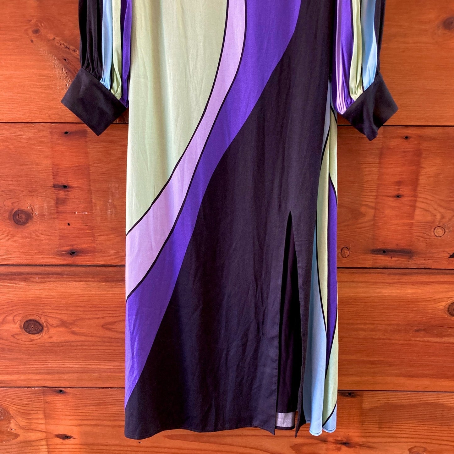 Olivia Rubin Black Purple Striped Long Sleeve Maxi Dress - Size 4 - 0415AB