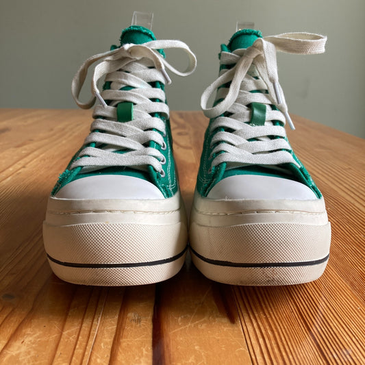 R13 $495 Green Chunky High Top Platform Kurt Sneakers Shoes - Size 5 - 0415AB