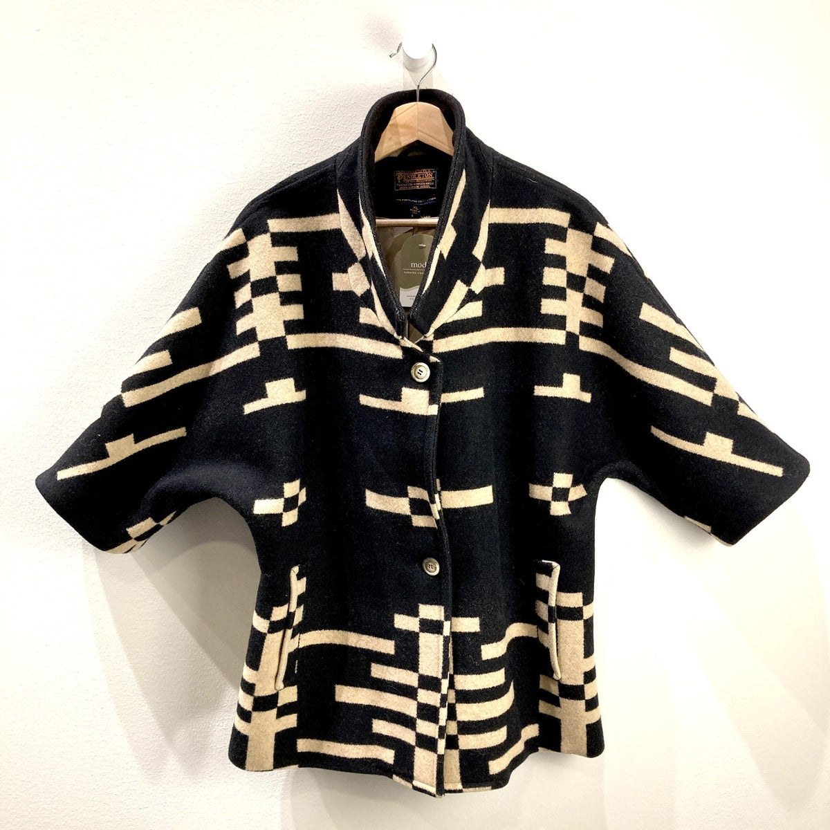 Pendleton Portland Collection Black & Tan Patterned Wool Coat - Size XL - 0316ND