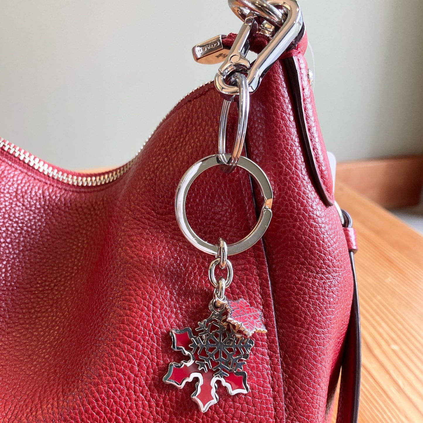 Coach Red Pebbled Leather Elle Hobo Convertible Shoulder Bag w/ keychain 0322AS