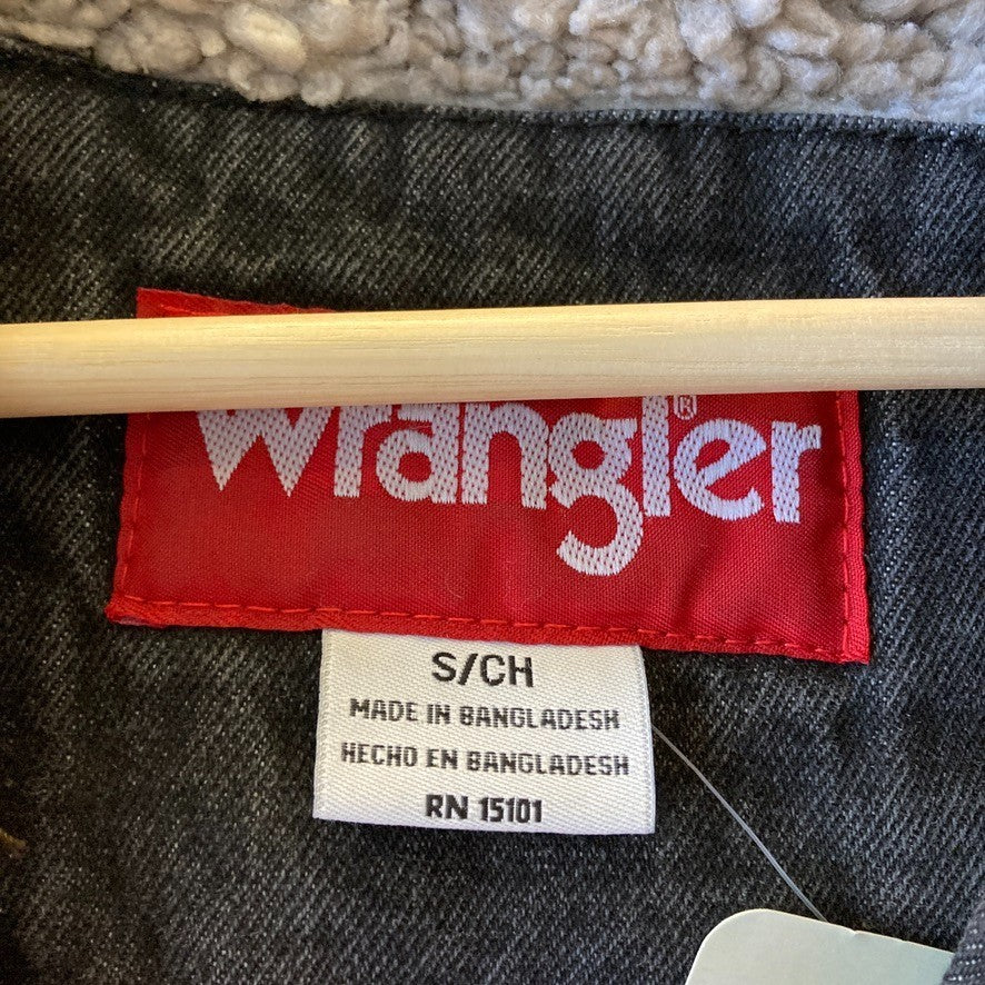 Wrangler Black Wash Denim Sherpa Lined Vintage 90s Jacket - Mens Size S - 0312IG