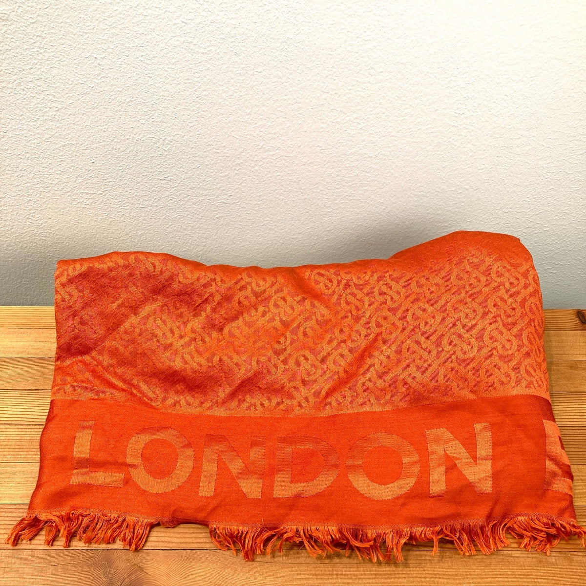 Burberry Orange Monogram Jacquard Fringe Silk /Wool Blend Shawl Scarf - 0703SC