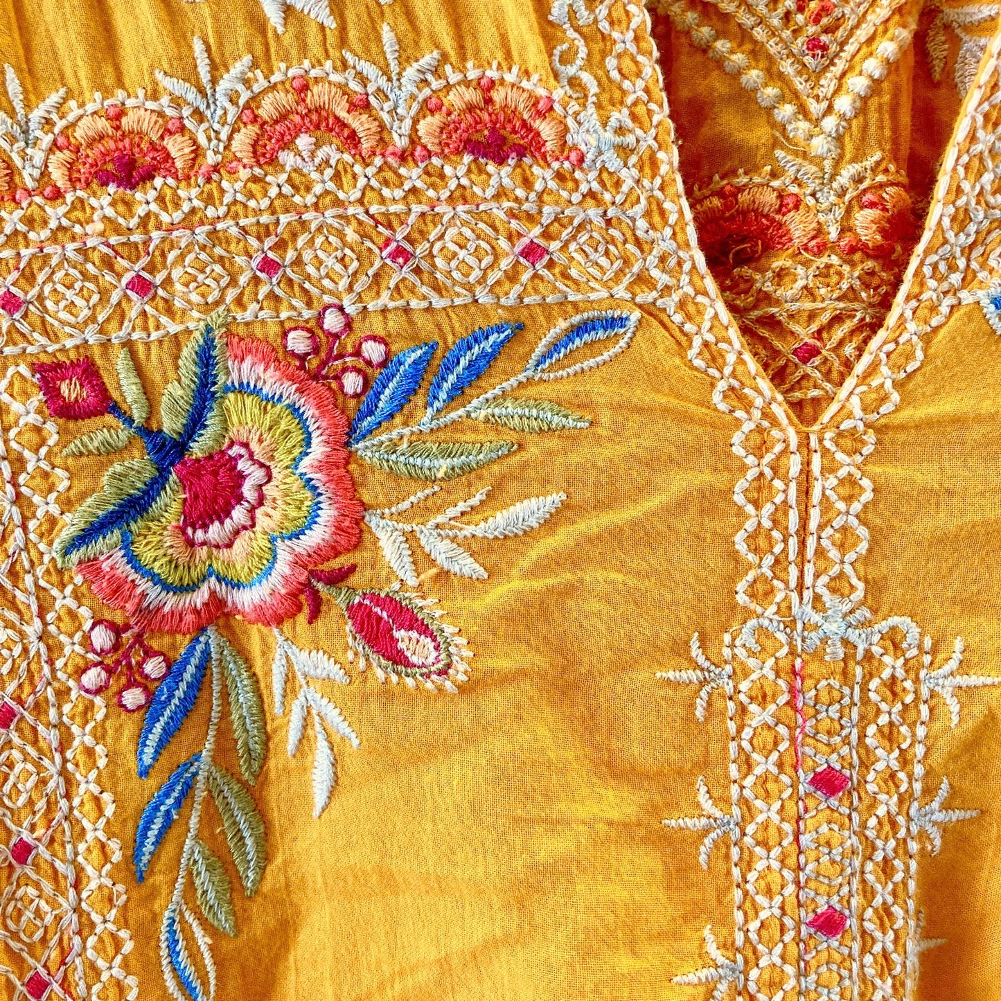 Johnny Was Golden Yellow Embroidered 3/4 Sleeve Blouse Top - Size S - 0621AS