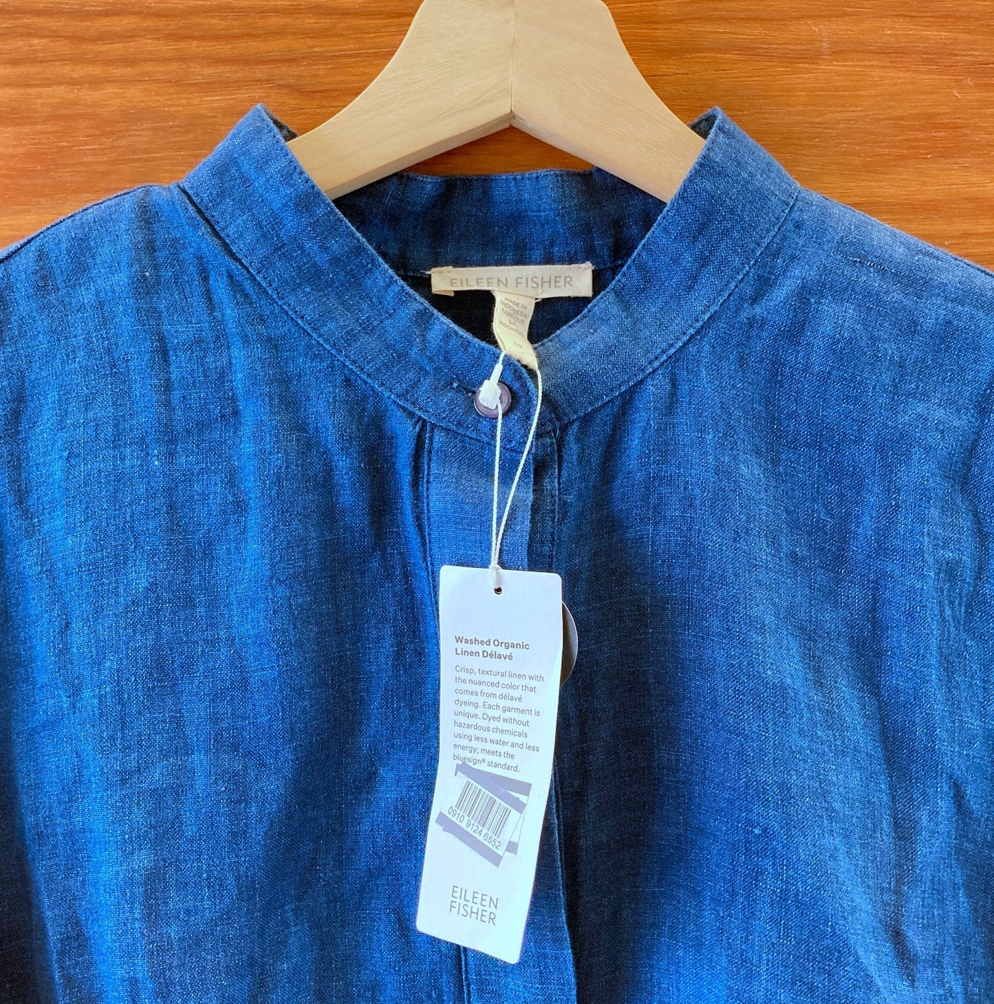 Eileen Fisher NEW Blue Organic Linen Long Sleeve Shift Dress - Size XS - 1125KG