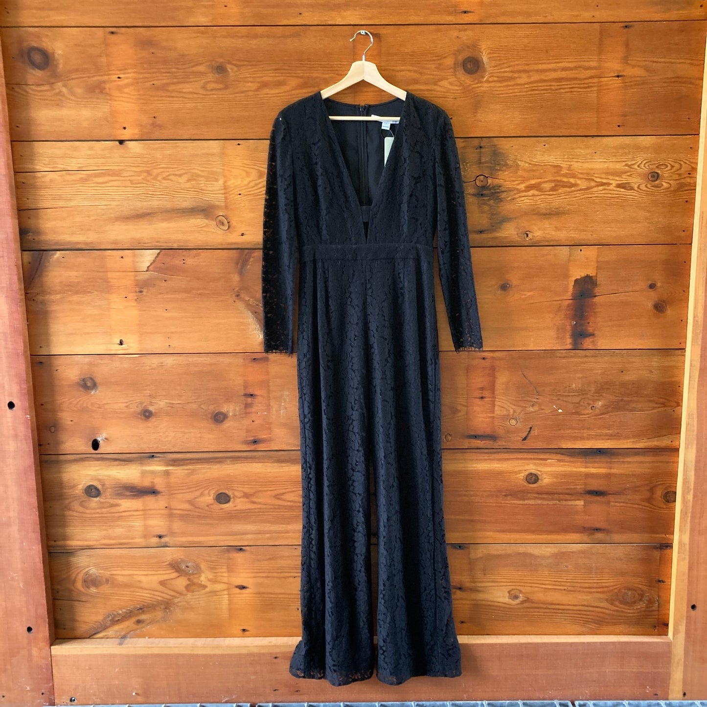Diane von Furstenberg Black Lace Kyara Long Sleeve Jumpsuit - Size 6 - 1201CC