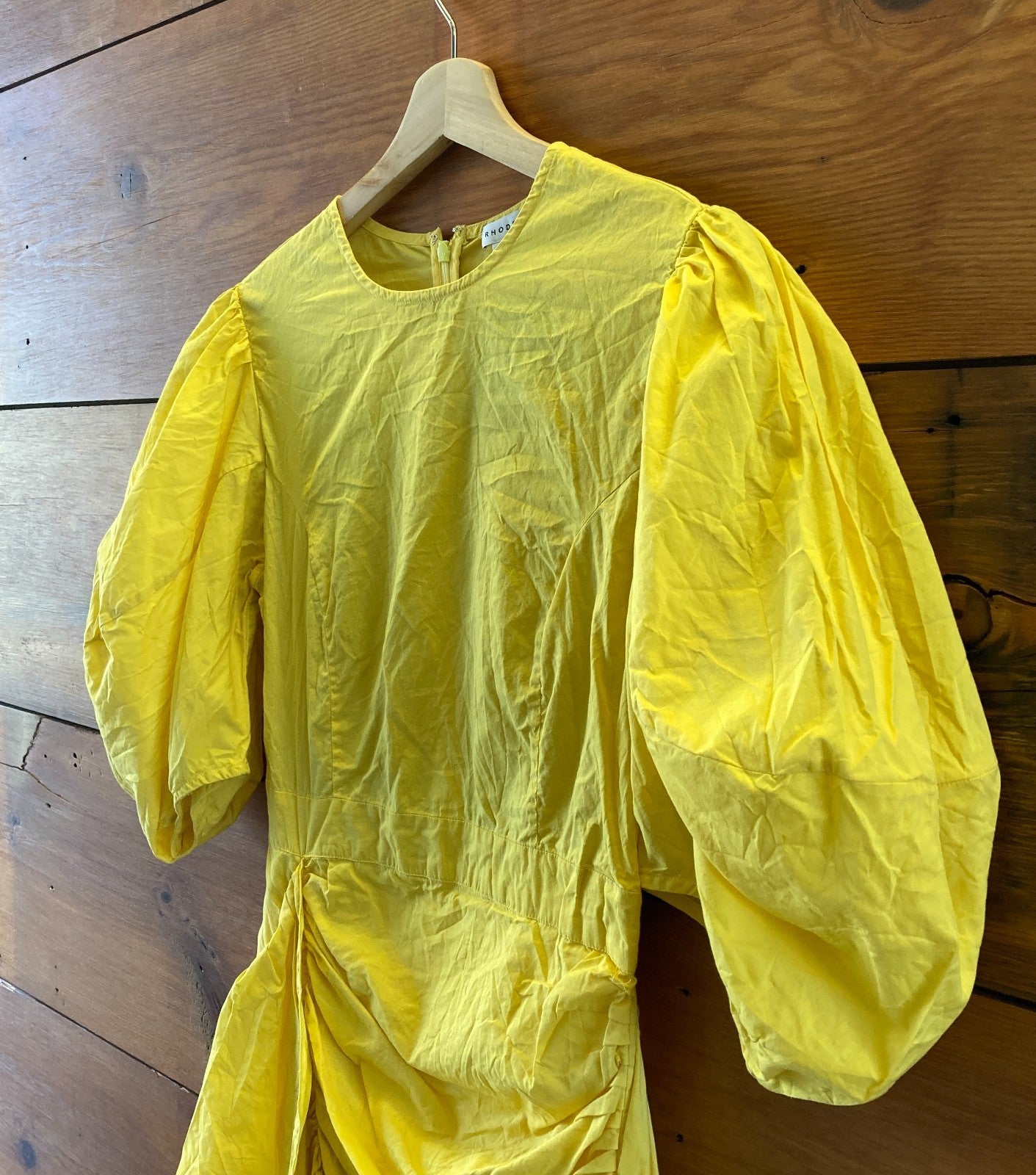 Rhode Bright Yellow Pia Puff Sleeve Ruched Dress - Size S - 0415AB
