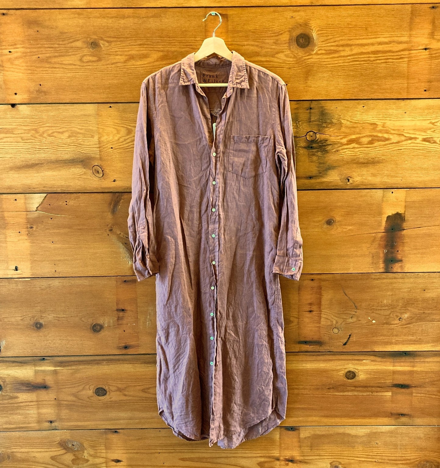Frank & Eileen Mauve Rory Linen Button Front Maxi Shirt Dress - Size S - 0721DK
