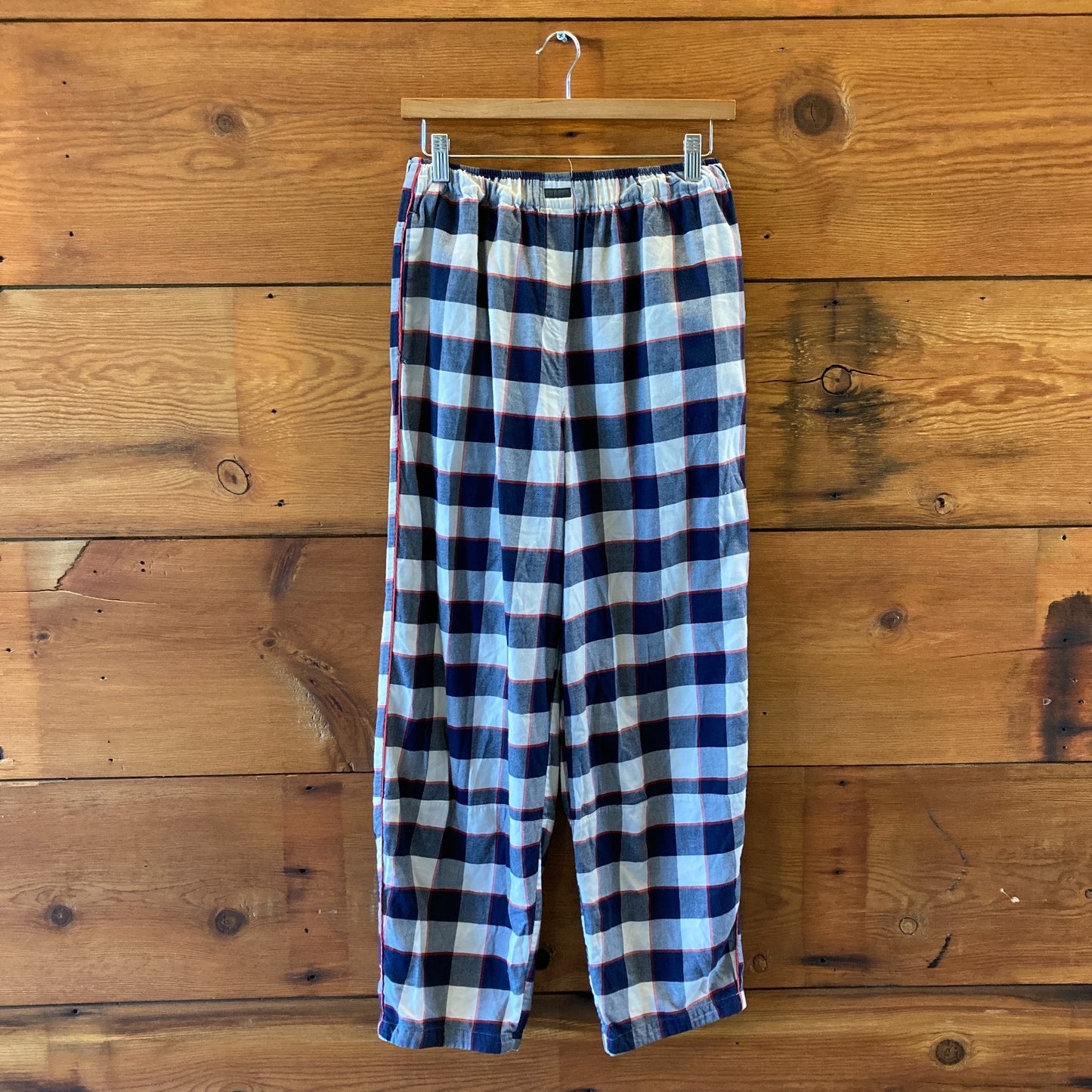 LUNYA Navy Check Flannel Pajama Shirt Shorts Pants 3 Piece Set - Size S - 0312IG