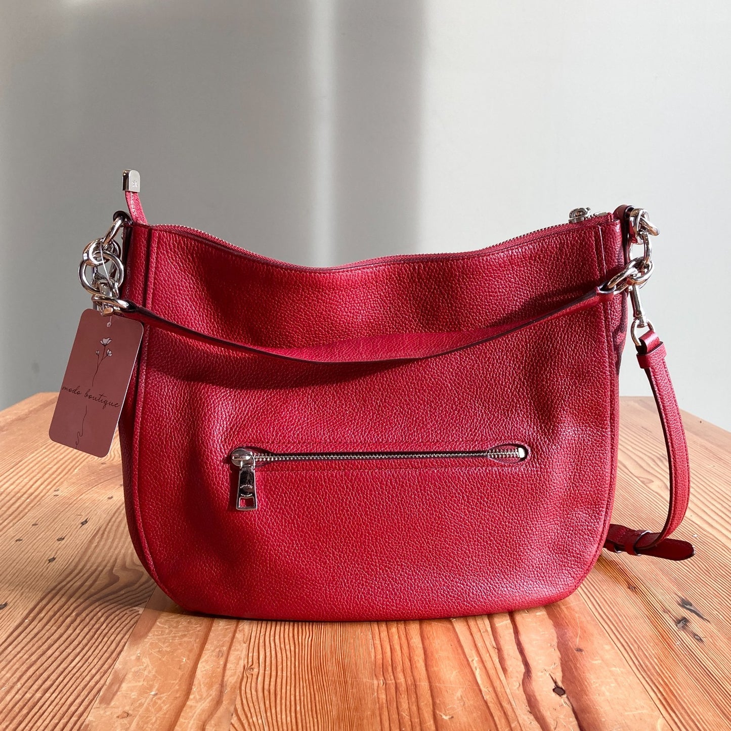 Coach Red Pebbled Leather Elle Hobo Convertible Shoulder Bag w/ keychain 0322AS