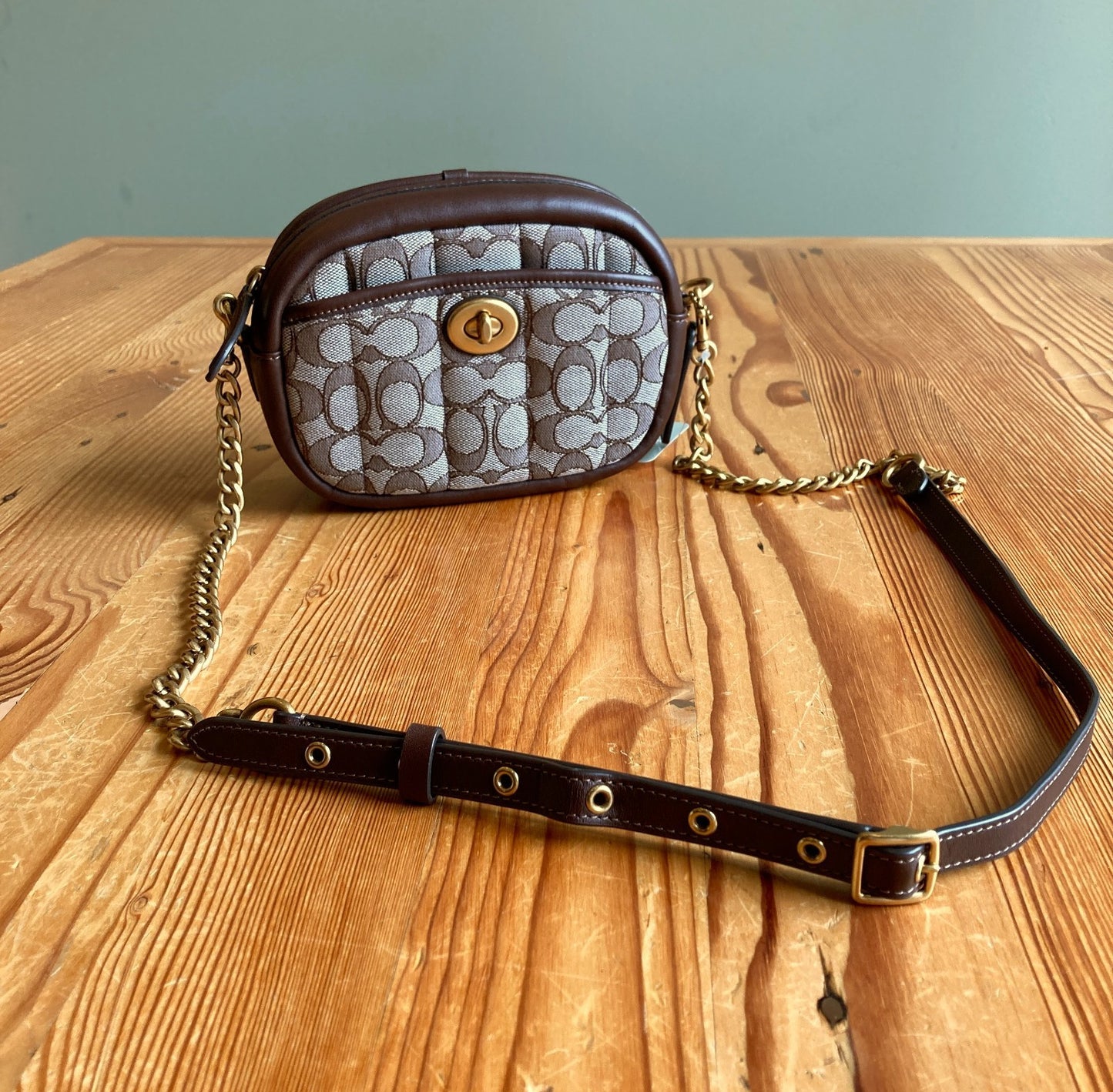 Coach Brown Signature Jacquard Quilted Small Camera Crossbody Bag - 0422MH