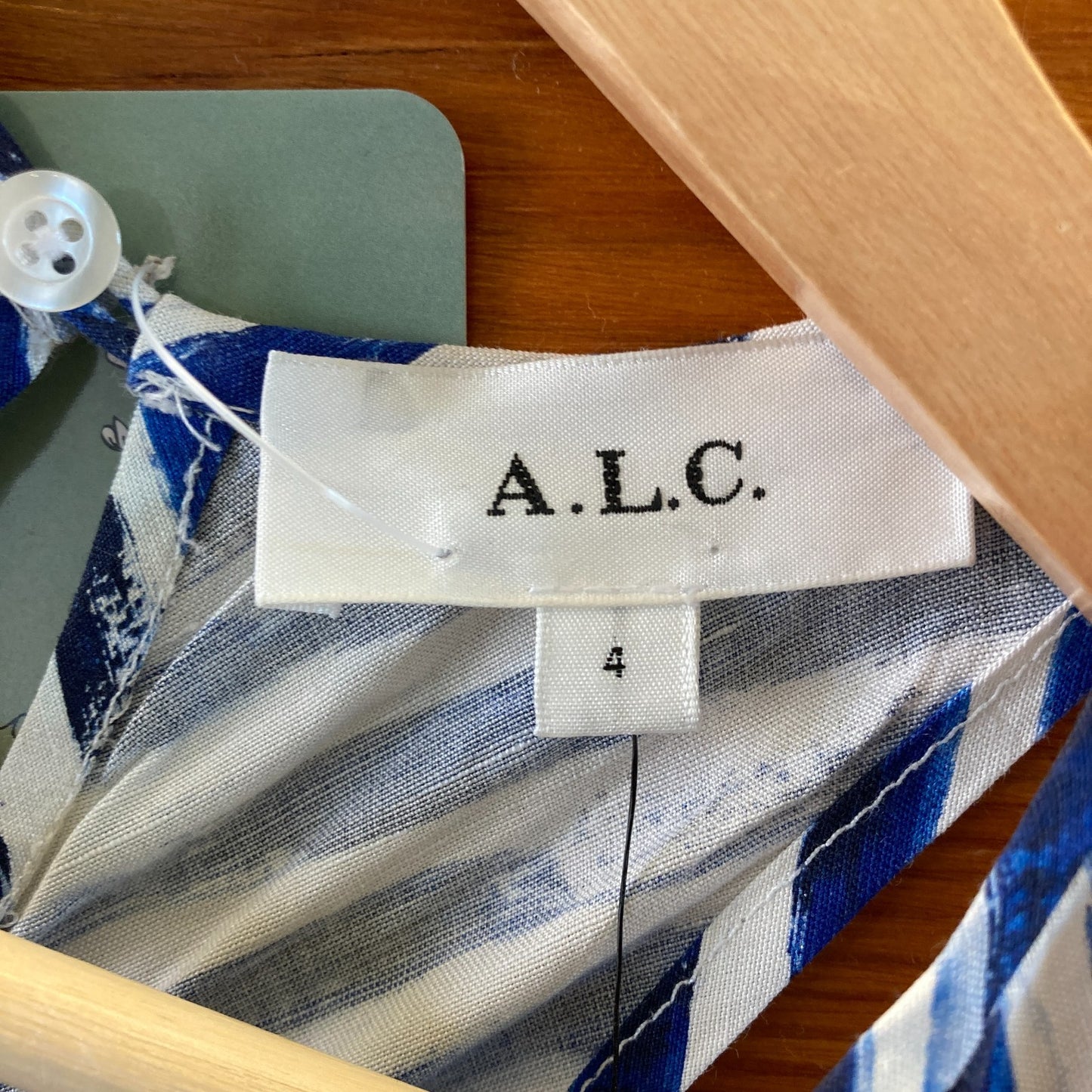 A.L.C. NEW Blue White Ruby Midi Ruched Linen Silk Dress - Size 4 - 1125KG