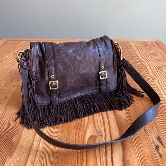 Tory Burch Dark Brown Fringe Leather Suede Sawla Messenger Bag - 0416PP