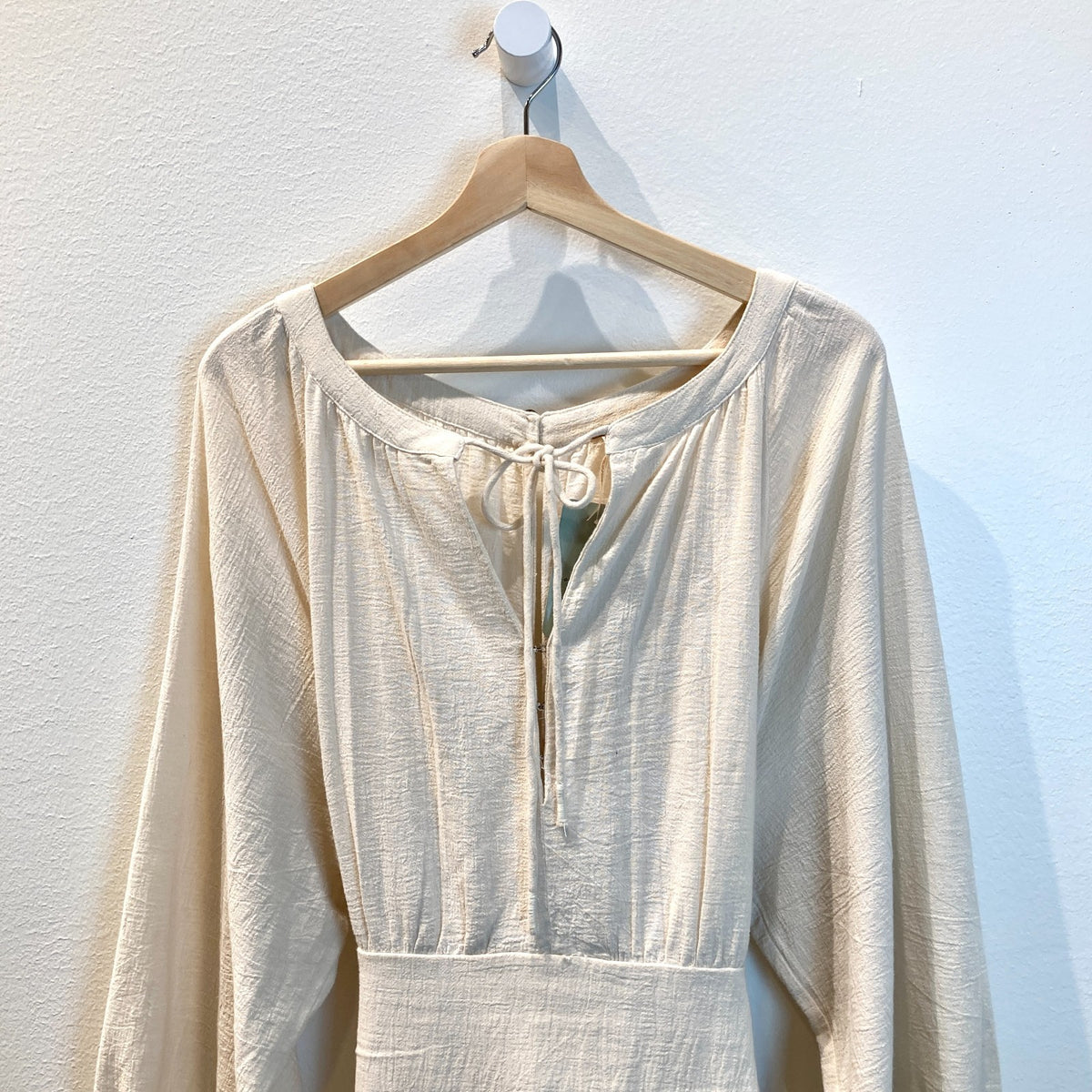 Free People White Long Blouson Sleeve Ruched Mini Dress - Size M - 0812AL