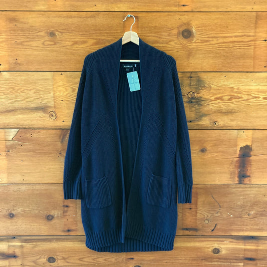Repeat Navy Blue Ribbed Cotton Long Cardigan Sweater - Size M - 4427SC
