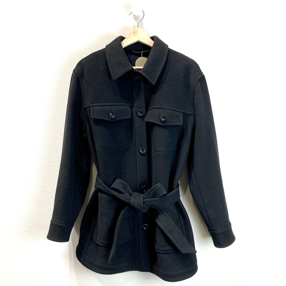 & Other Stories Black Wool Blend Tie Waist Button Up Jacket - Size M - 0102ST