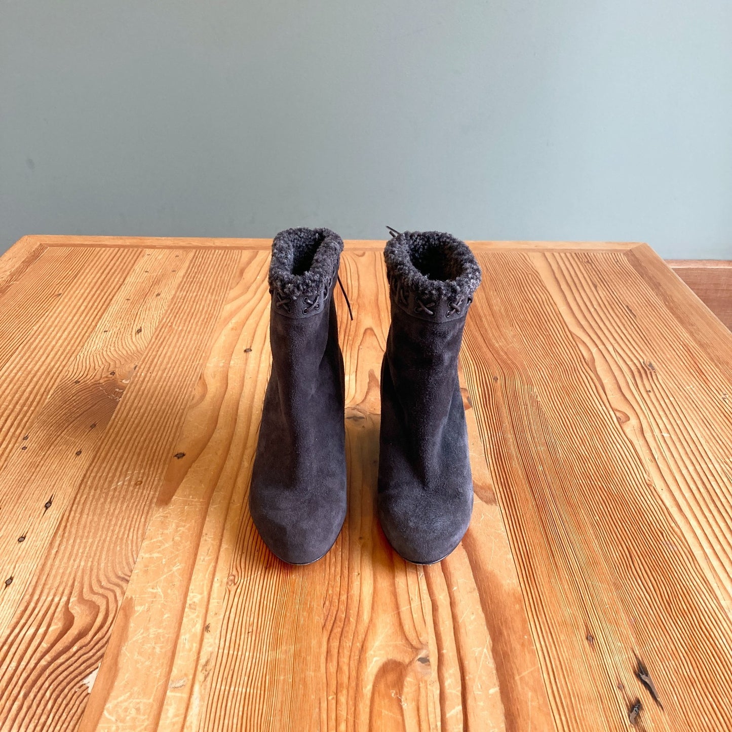 38.5 / 8.5 - Christian Louboutin Brown Suede Shearling Wedge Boots 1203TR
