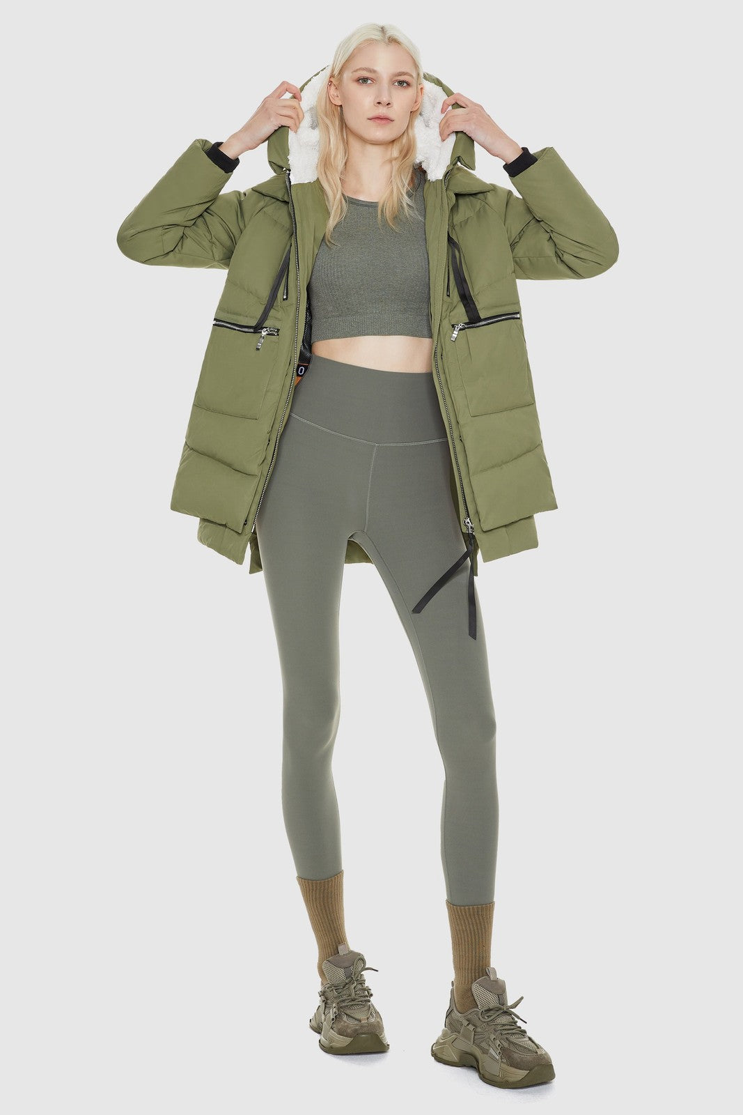 M - Orolay $179 Green & Orange Thickened Down Fill Oversized Jacket Coat 0605MH
