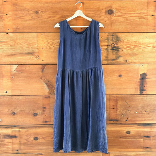 S / M - Ceri Hoover Navy Blue Silk Sleeveless Sheath Midi Length Dress 0918SR