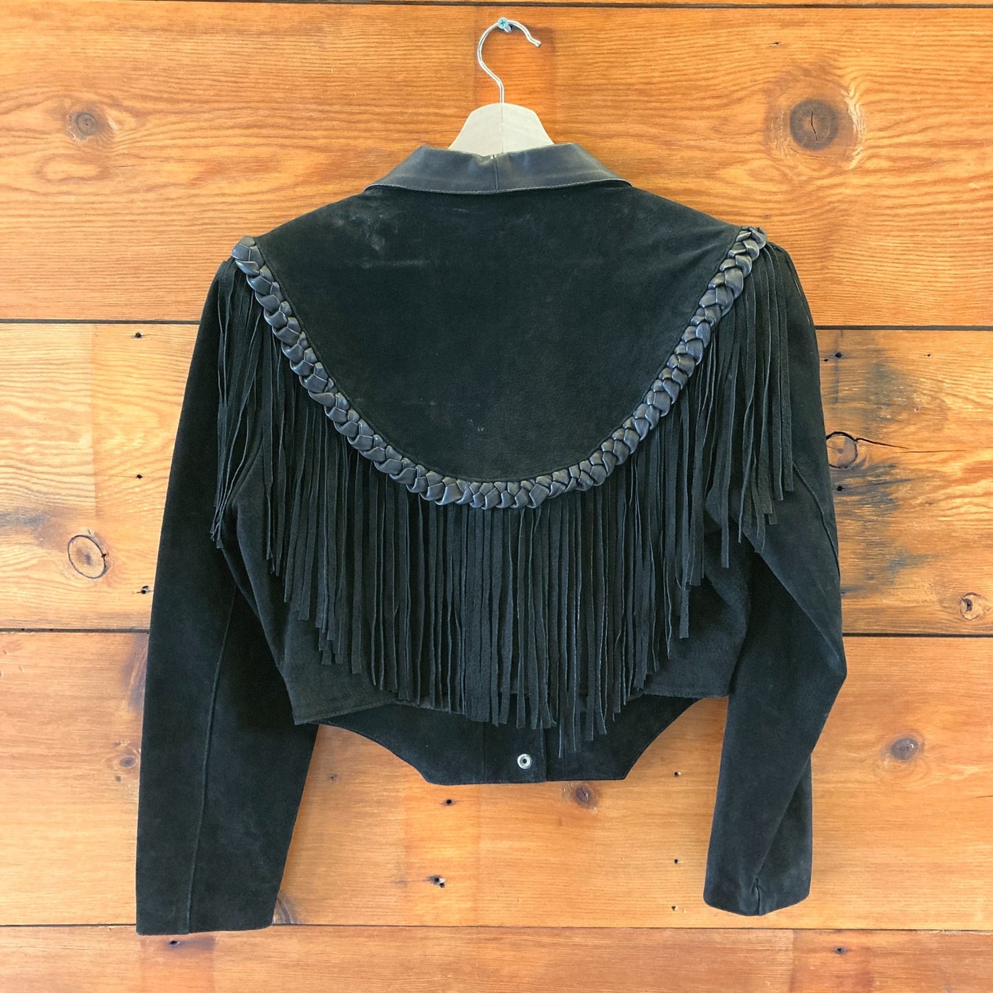 M - Vintage Leather Gallery Black Suede Fringe Detail Cropped Jacket 0504LR