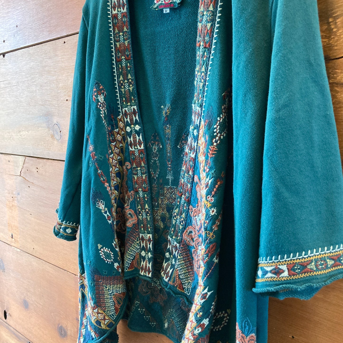 Johnny Was Teal Embroidered Open Front Cardigan Sweatshirt - Size M - 0621AS