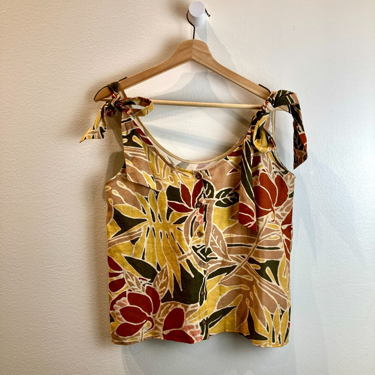 Sezane Vicky Leaf Print Fily Linen Tie Strap Top - Size 38 / US 6  - 0425KN